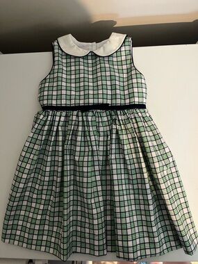 Girls Green & Navy Plaid Peter Pan Collar Dress